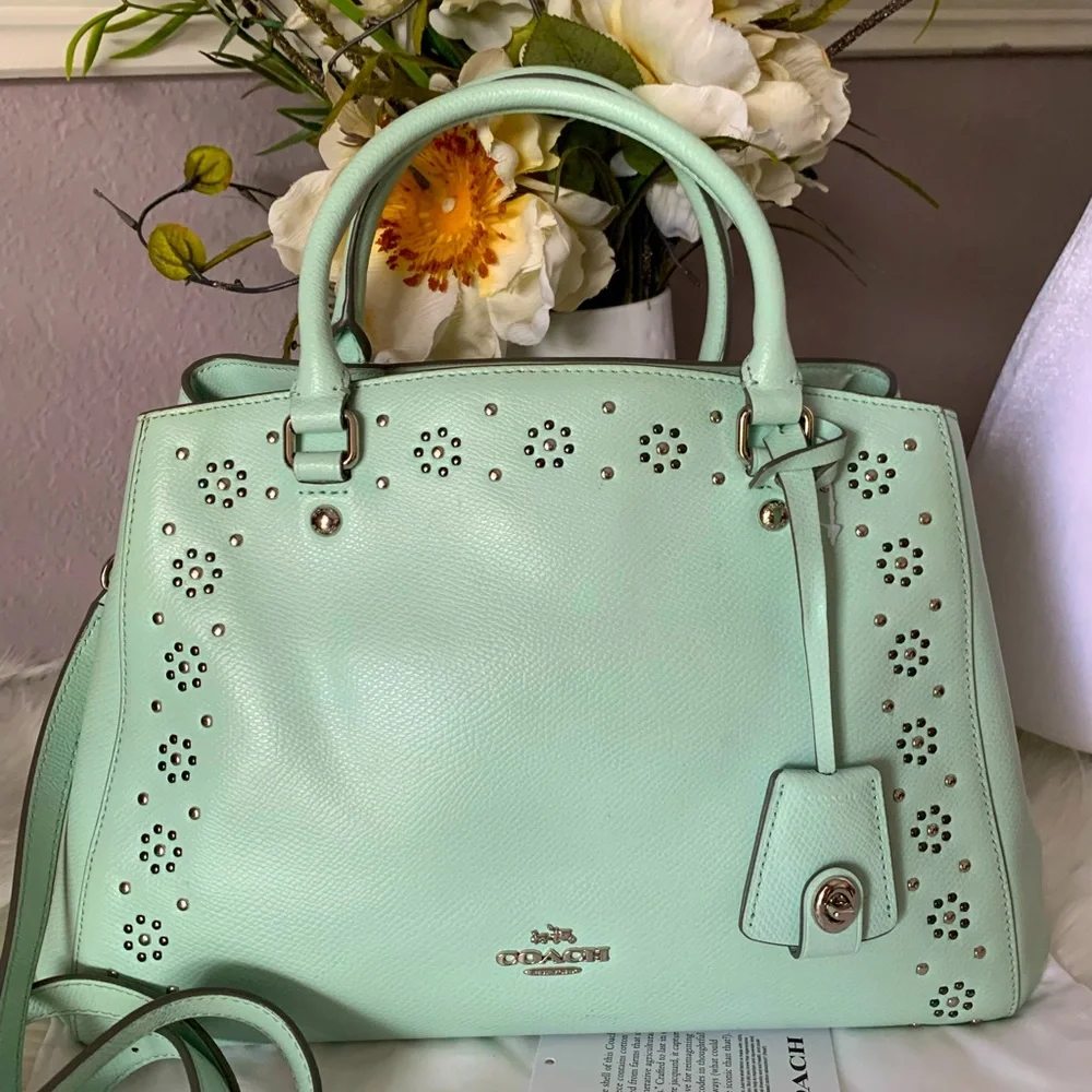 COACH SEA-GLASS MARGOT STUDDED EMBELLISHED LEATHER SATCHEL